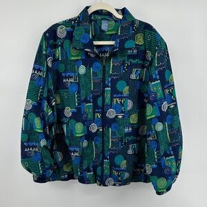 VTG 80s Koret Sport Green/Blue Colorful Geometric Track Jacket SZ 22W